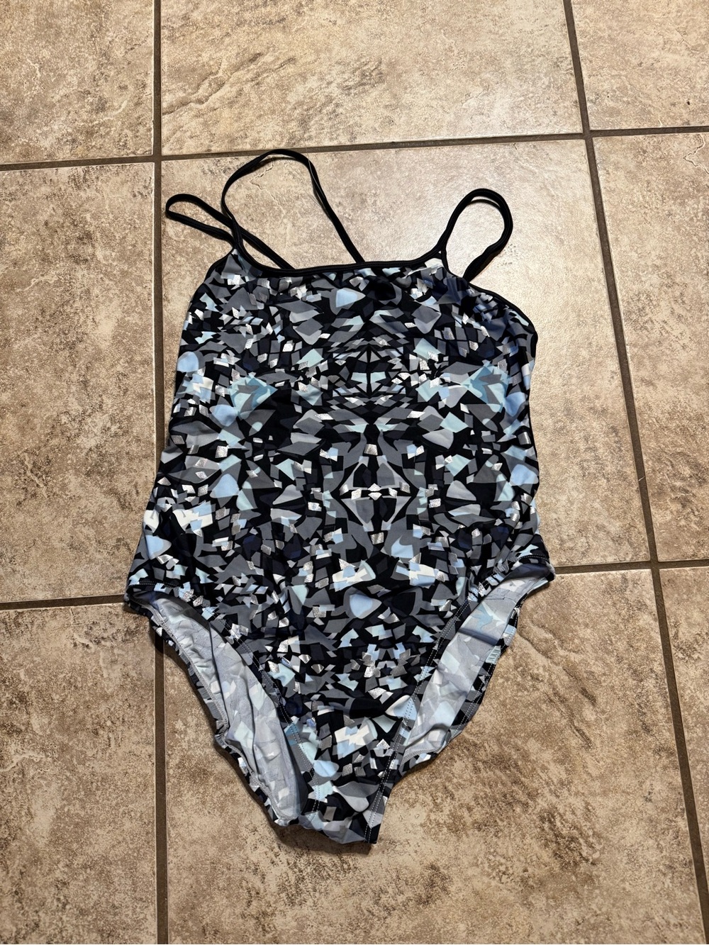 Nike One-Piece Swimsuit in Black & Light Blue Mosaic Print